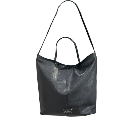 London Fog Laura Large Tote Bag Black Vegan Leather Shoulder Purse - Picture 10 of 11